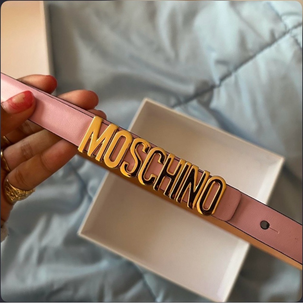 Moschino Light Pink and Gold Logo Belt
